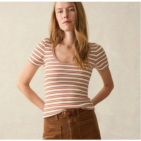 Faherty Freestyle Rib Knit Tee Toulouse Stripe - Picture 1 of 8